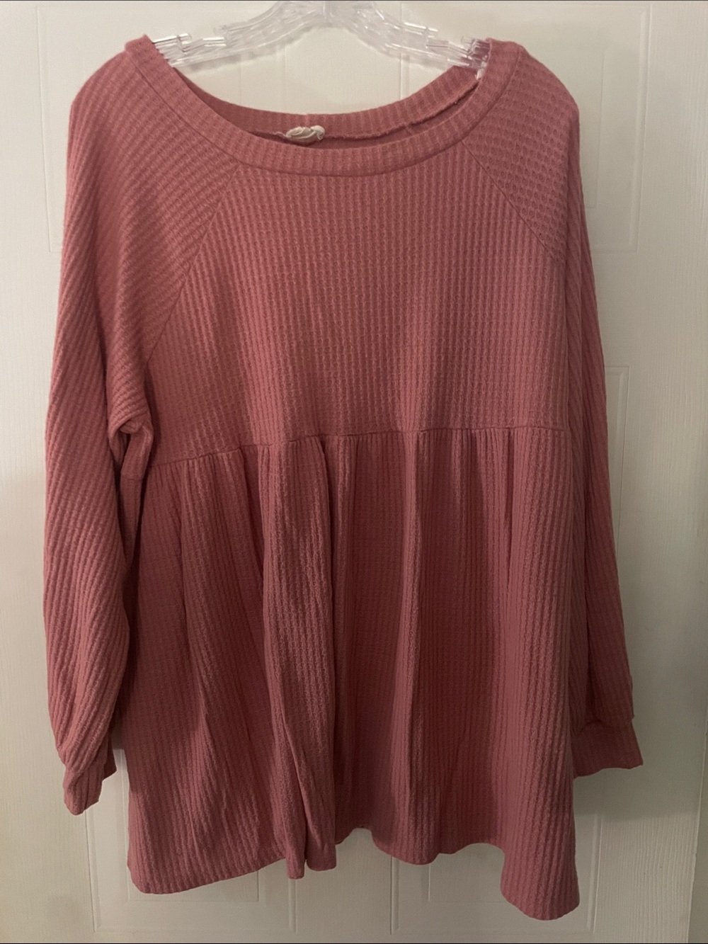 Waffle-Knit Babydoll Tunic Top - Dusty Rose